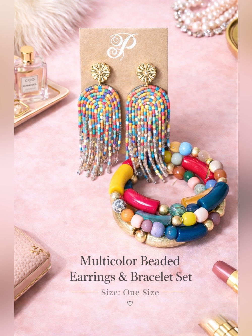 Multicolor Beaded Earrings & Bracelet Set